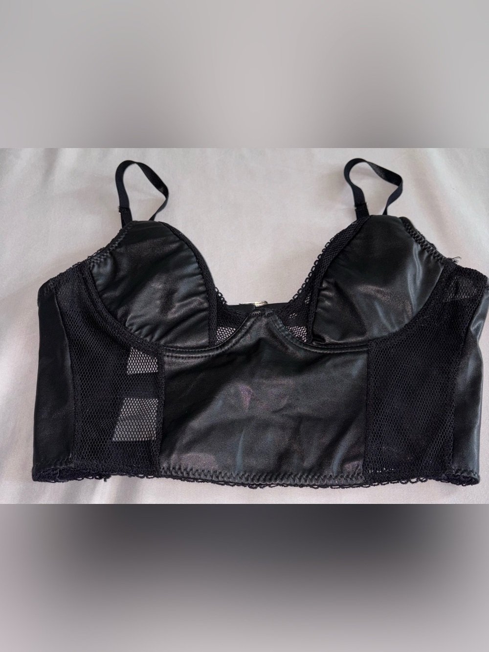 Women’s Black Longline Mesh Bra S Semi-Sheer Adjustable Straps Buckle